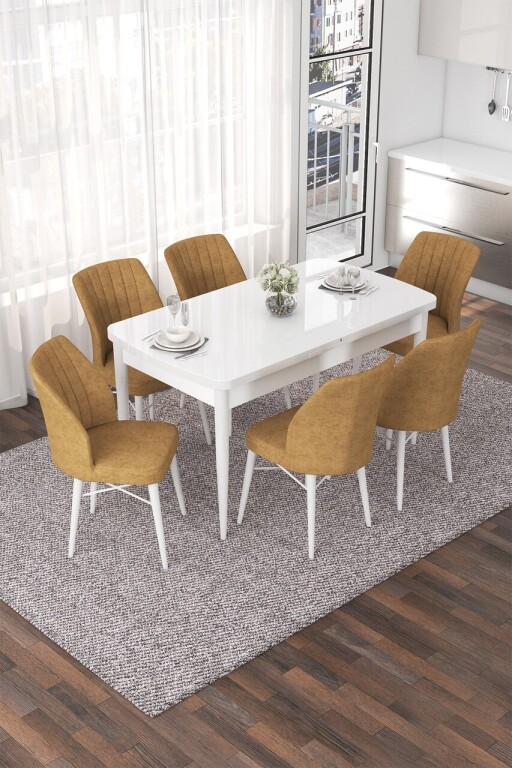 Set masa extensibila si scaune, Hanah Home, Nef, Alb / Cappuccino
