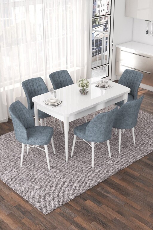 Set masa extensibila si scaune, Hanah Home, Nef, Alb/Gri
