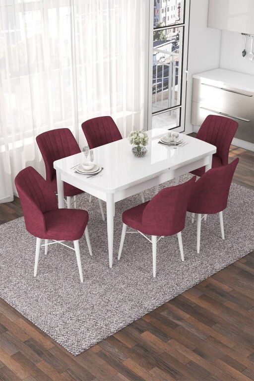 Set masa extensibila si scaune, Hanah Home, Nef, Alb / Burgundia