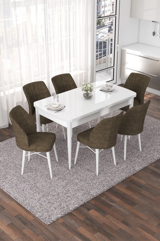 Set masa extensibila si scaune, Hanah Home, Nef, Alb/Maro