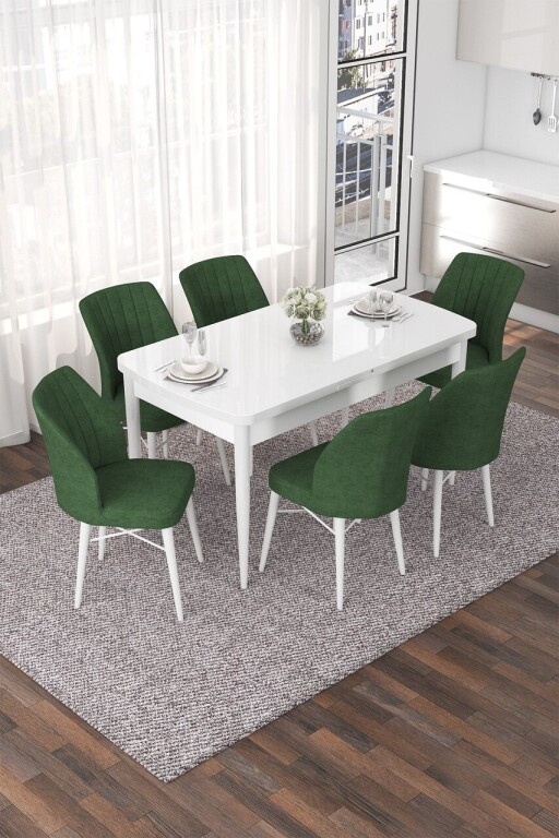 Set masa extensibila si scaune, Hanah Home, Nef, Alb / Kaki