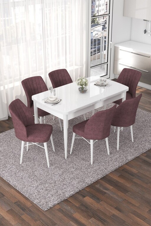 Set masa extensibila si scaune, Hanah Home, Nef, Alb / Roz Păduros
