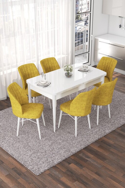 Set masa extensibila si scaune, Hanah Home, Nef, Alb/Muștar