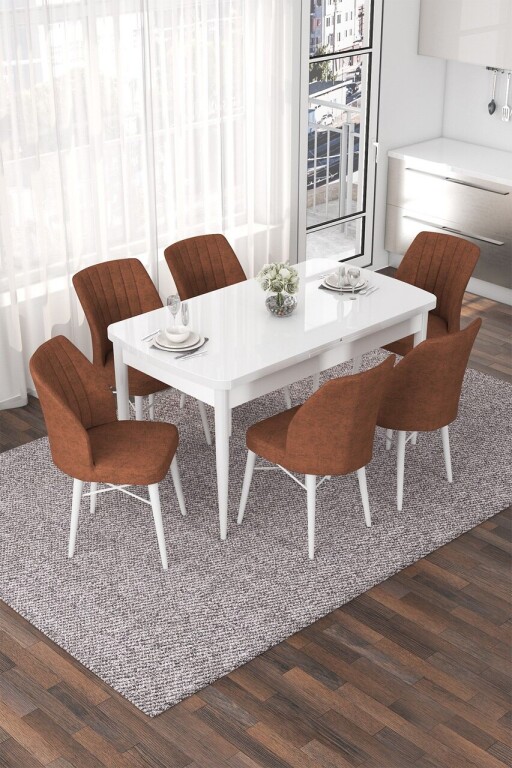 Set masa extensibila si scaune, Hanah Home, Nef, Alb / Roșu-catifea