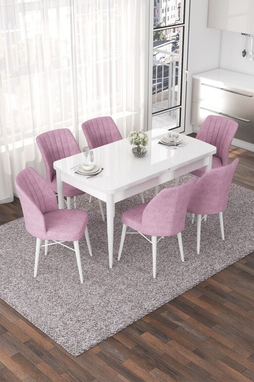 Set masa extensibila si scaune, Hanah Home, Nef, Alb/Roz