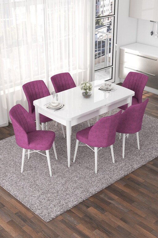 Set masa extensibila si scaune, Hanah Home, Nef, Alb/Mov