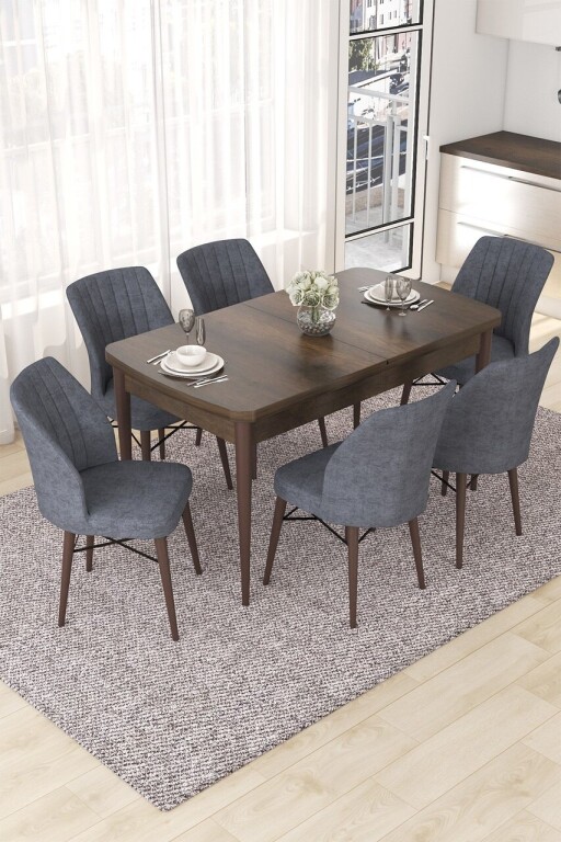 Set masa extensibila si scaune, Hanah Home, Nef, Baroc / Fumuriu