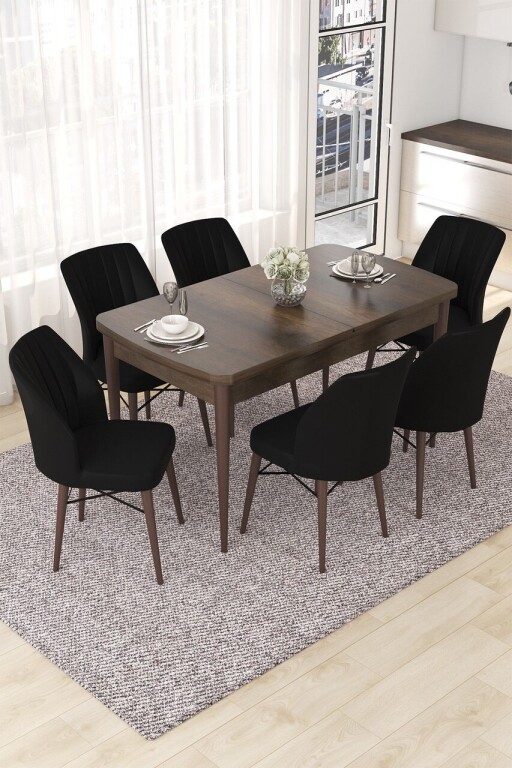 Set masa extensibila si scaune, Hanah Home, Nef, Baroc / Negru