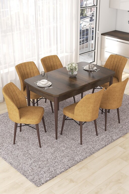Set masa extensibila si scaune, Hanah Home, Nef, Baroc / Cappuccino