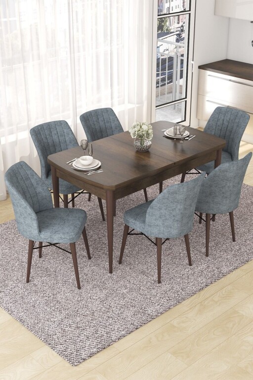 Set masa extensibila si scaune, Hanah Home, Nef, Baroc / Gri