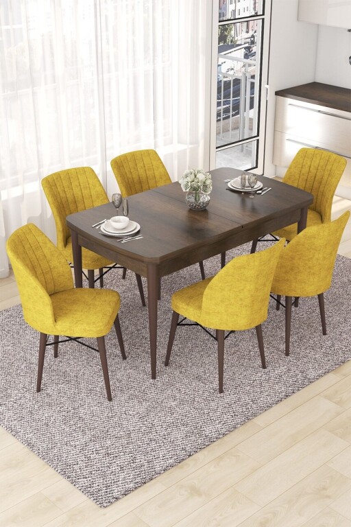 Set masa extensibila si scaune, Hanah Home, Nef, Baroc / Muștar