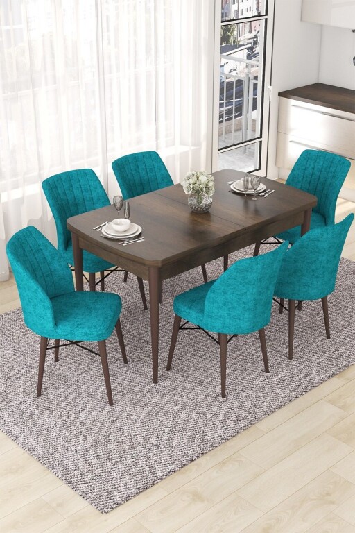 Set masa extensibila si scaune, Hanah Home, Nef, Baroc / Turcoaz