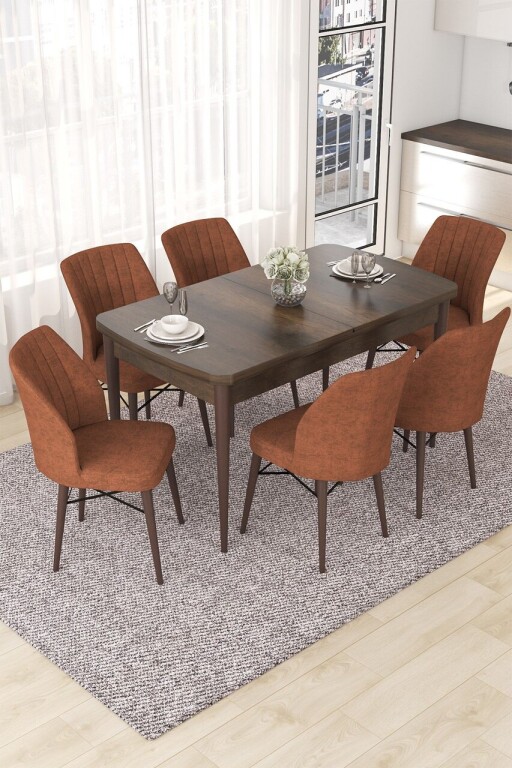 Set masa extensibila si scaune, Hanah Home, Nef, Baroc / Roșu-țiglă