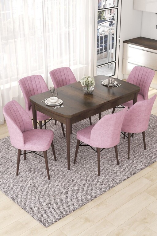 Set masa extensibila si scaune, Hanah Home, Nef, Baroc / Roz