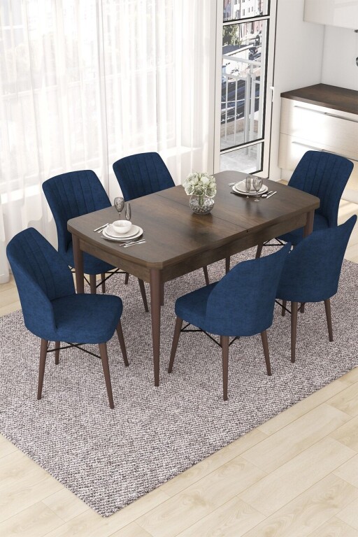 Set masa extensibila si scaune, Hanah Home, Nef, Baroc / Albastru marin