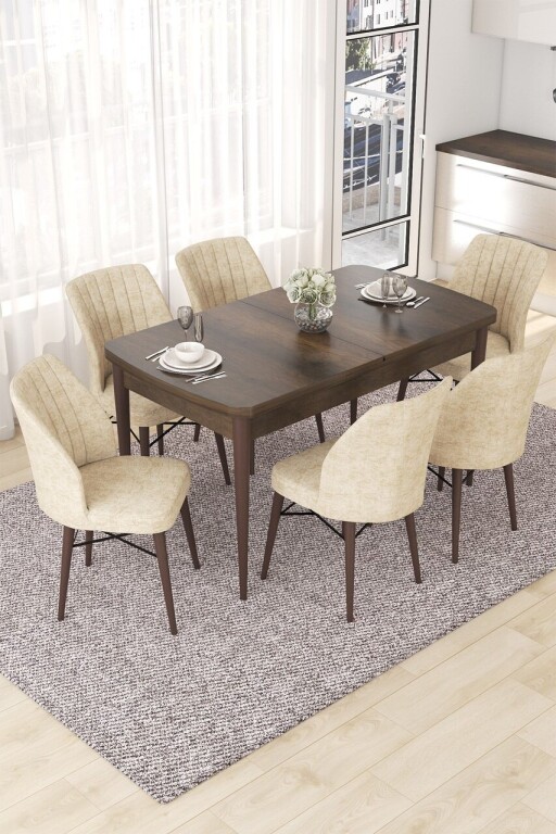 Set masa extensibila si scaune, Hanah Home, Nef, Baroc / Crem