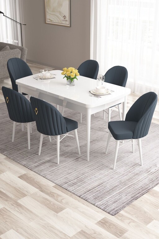 Set masa extensibila si scaune, Hanah Home, Roz, Alb / Antracit