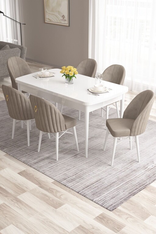 Set masa extensibila si scaune, Hanah Home, Roz, Alb / Cappuccino