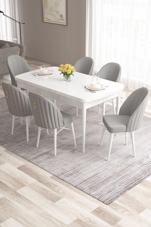 Set masa extensibila si scaune, Hanah Home, Roz, Alb/Gri