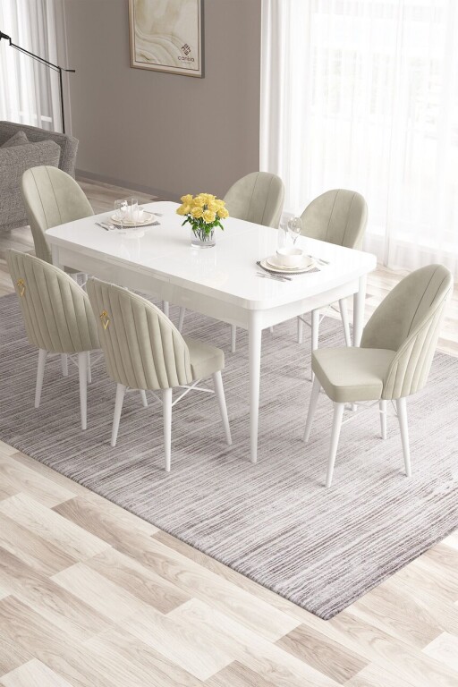 Set masa extensibila si scaune, Hanah Home, Roz, Alb / Crem