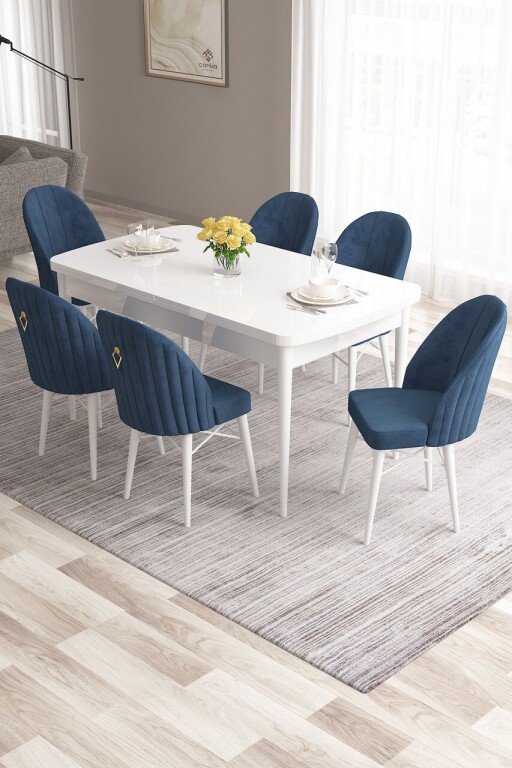 Set masa extensibila si scaune, Hanah Home, Roz, Alb / Bleumarin