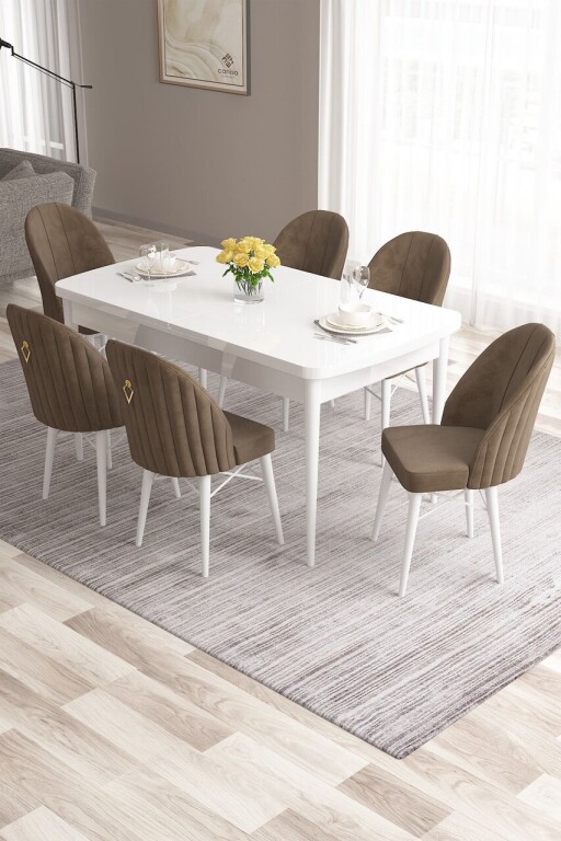 Set masa extensibila si scaune, Hanah Home, Roz, Alb/Maro