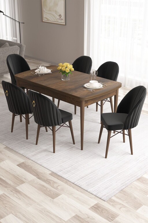 Set masa extensibila si scaune, Hanah Home, Roz, Baroc / Negru