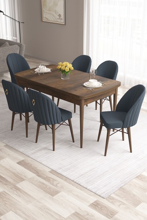 Set masa extensibila si scaune, Hanah Home, Roz, Baroc / antracit