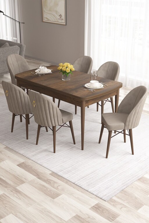 Set masa extensibila si scaune, Hanah Home, Roz, Baroc / Cappuccino