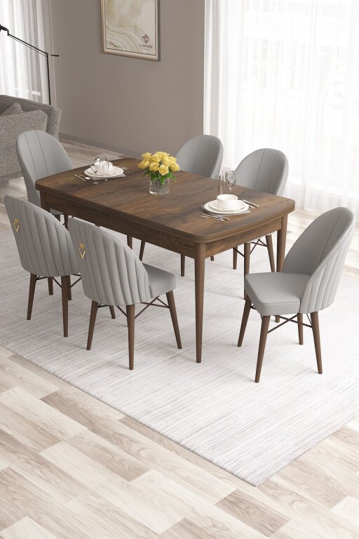 Set masa extensibila si scaune, Hanah Home, Roz, Baroc / Gri