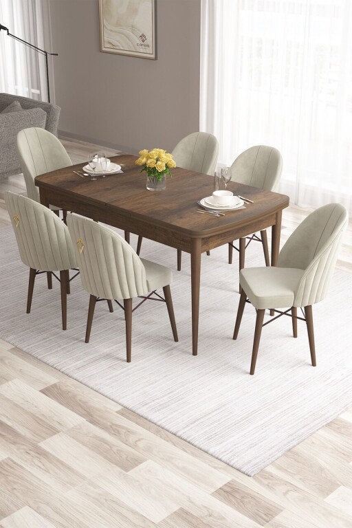 Set masa extensibila si scaune, Hanah Home, Roz, Baroc / Crem