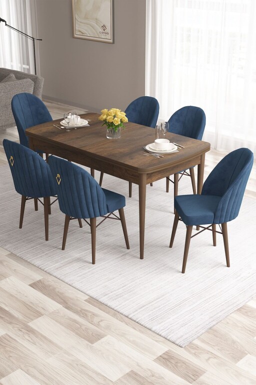Set masa extensibila si scaune, Hanah Home, Roz, Baroc / Albastru marin