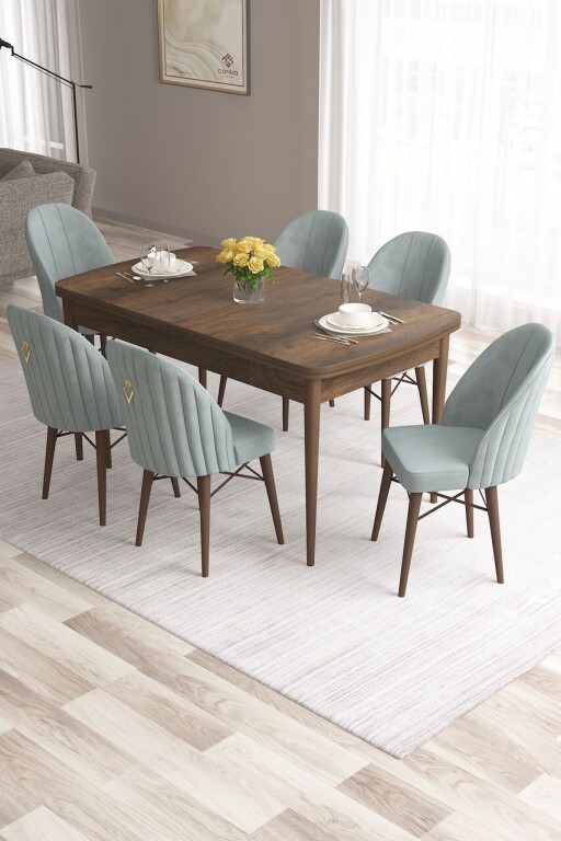 Set masa extensibila si scaune, Hanah Home, Roz, Baroc / Verde marin