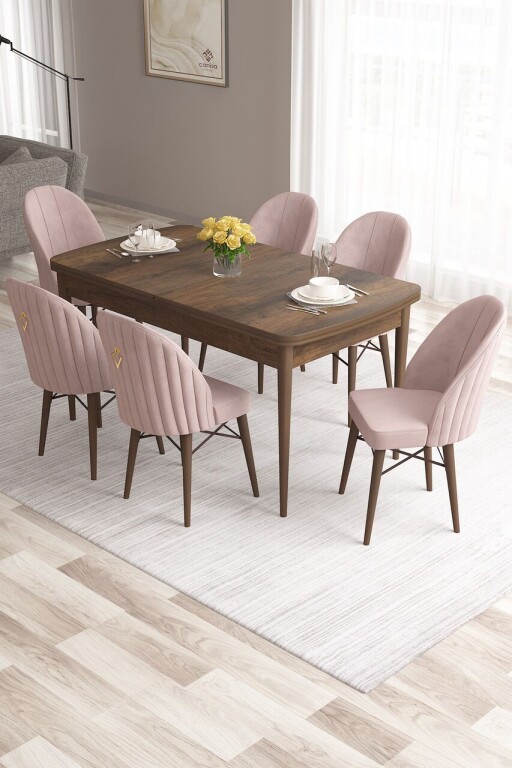 Set masa extensibila si scaune, Hanah Home, Roz, Baroc / Roz