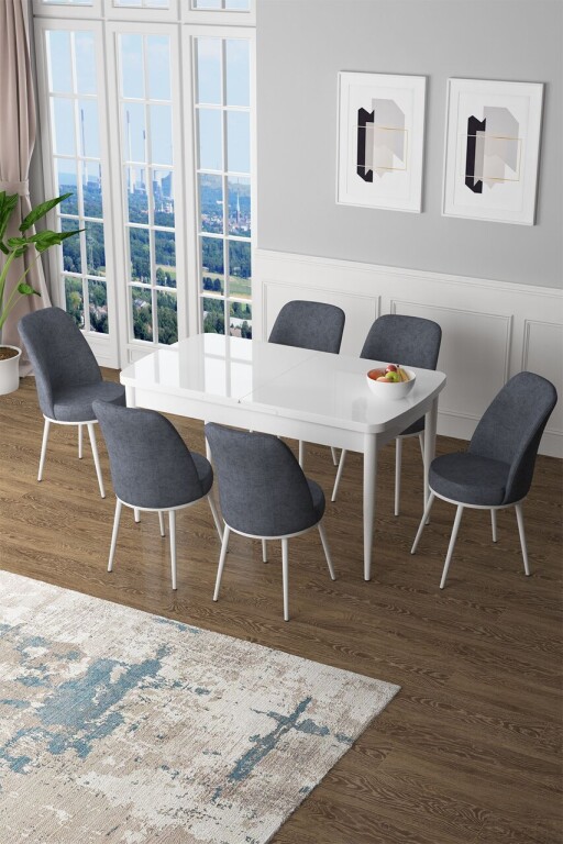 Set masa extensibila si scaune, Hanah Home, Zen, Alb / Fum