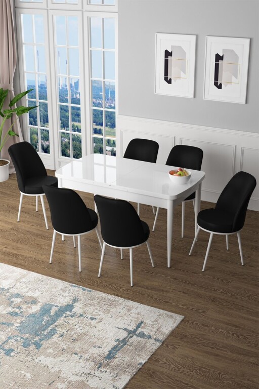 Set masa extensibila si scaune, Hanah Home, Zen, Alb/Negru