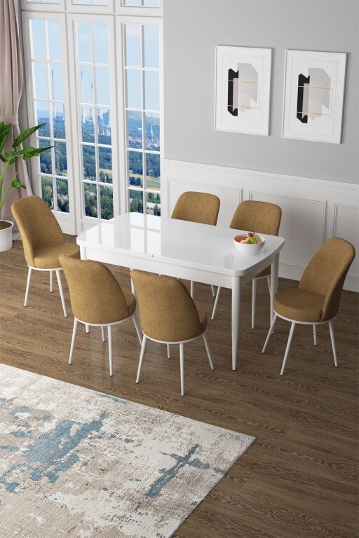 Set masa extensibila si scaune, Hanah Home, Zen, Alb / Cappuccino