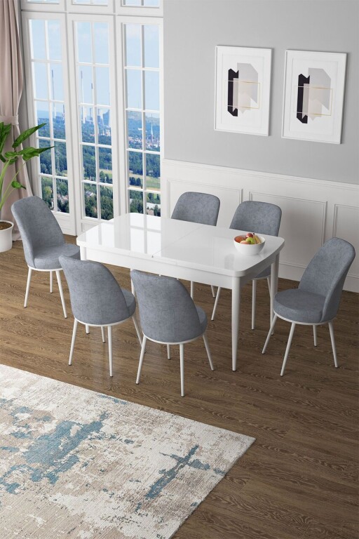 Set masa extensibila si scaune, Hanah Home, Zen, Alb/Gri