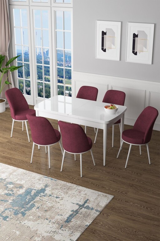 Set masa extensibila si scaune, Hanah Home, Zen, Alb / Burgundia