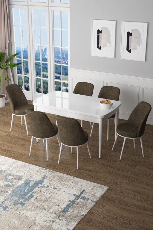 Set masa extensibila si scaune, Hanah Home, Zen, Alb/Maro