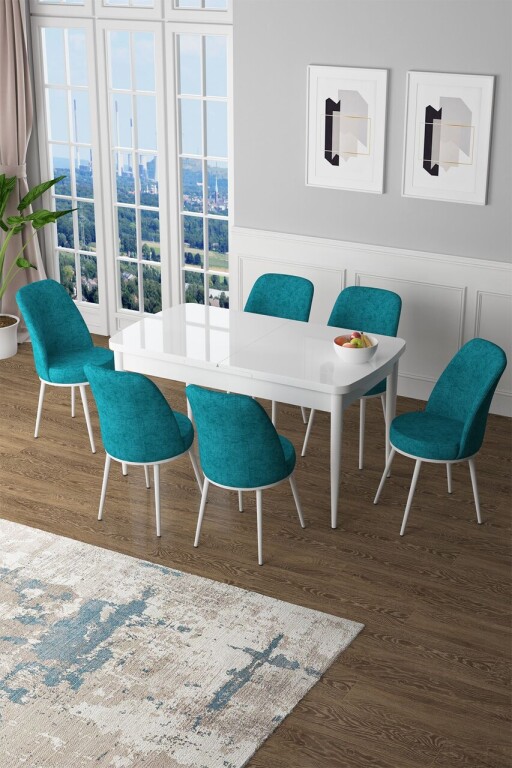 Set masa extensibila si scaune, Hanah Home, Zen, Alb / Turcoaz