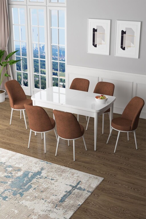 Set masa extensibila si scaune, Hanah Home, Zen, Alb / Roșu-catifea