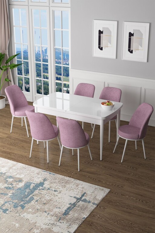 Set masa extensibila si scaune, Hanah Home, Zen, Alb/Roz