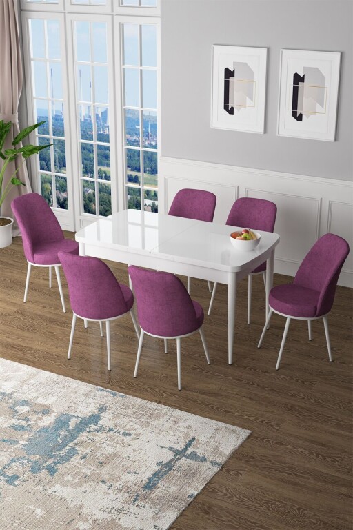 Set masa extensibila si scaune, Hanah Home, Zen, Alb/Mov