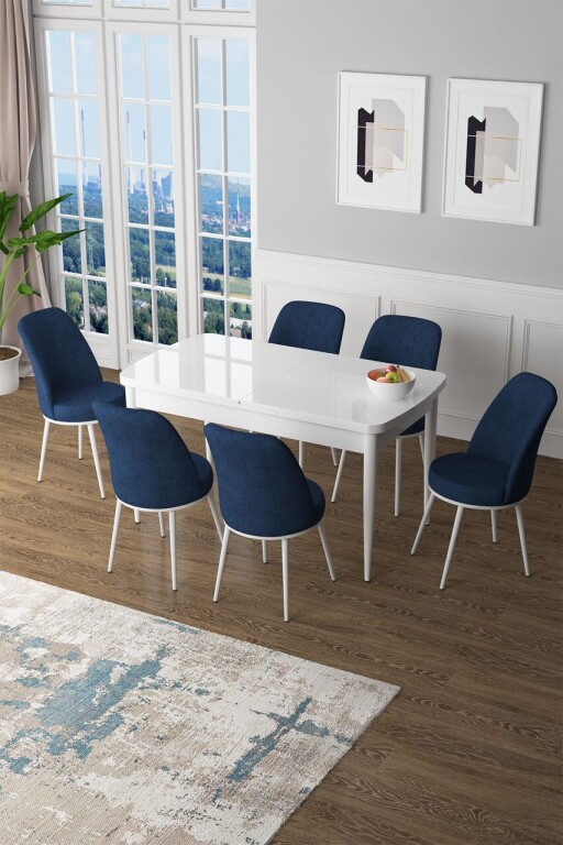 Set masa extensibila si scaune, Hanah Home, Zen, Alb / Bleumarin