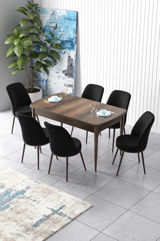 Set masa extensibila si scaune, Hanah Home, Zen, Baroc / Negru