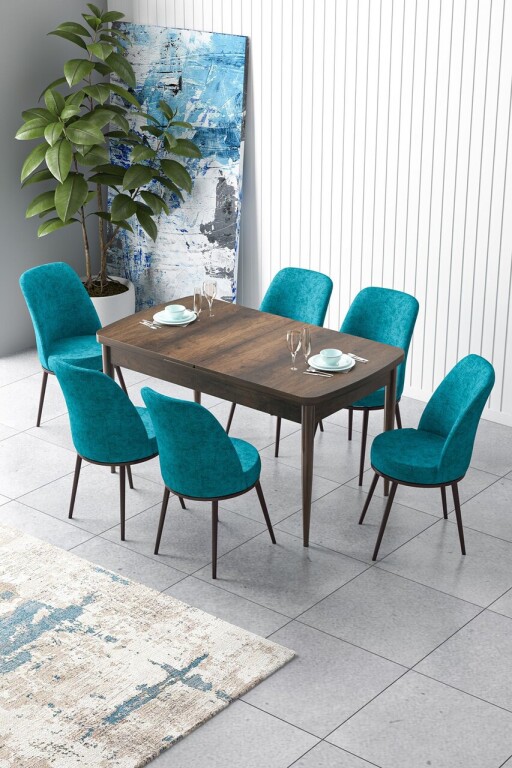 Set masa extensibila si scaune, Hanah Home, Zen, Baroc / Turcoaz