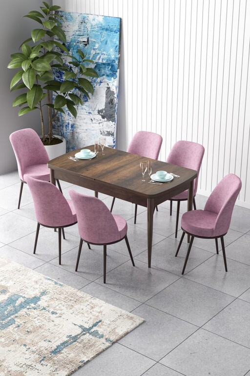 Set masa extensibila si scaune, Hanah Home, Zen, Baroc / Roz