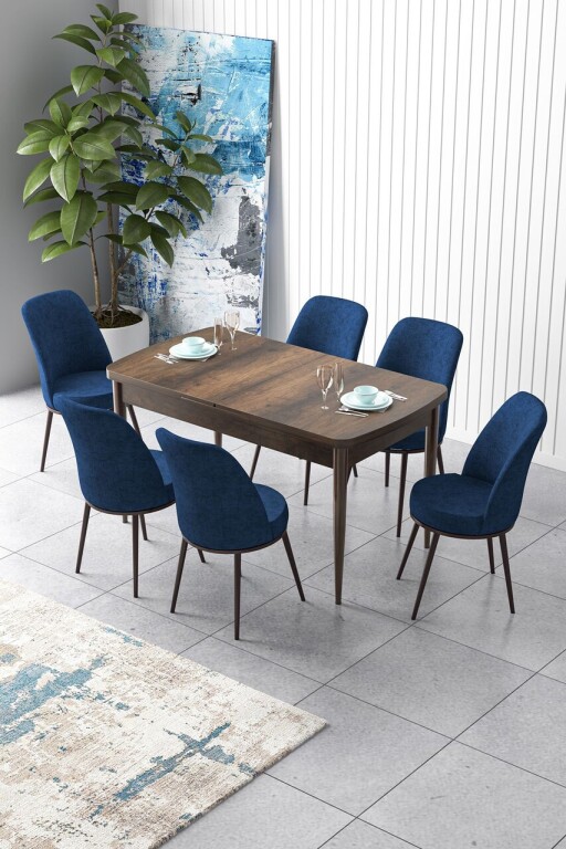 Set masa extensibila si scaune, Hanah Home, Zen, Baroc / Albastru marin