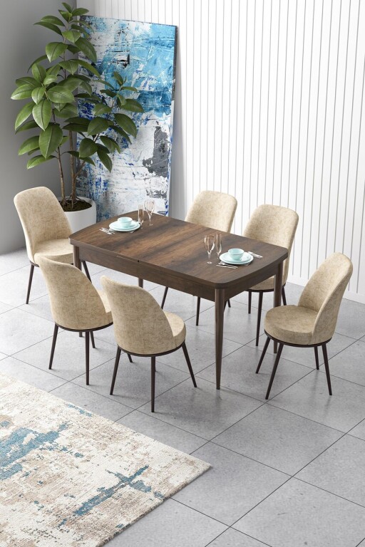 Set masa extensibila si scaune, Hanah Home, Zen, Baroc / Crem